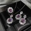 Conjunto Europeu e Americano de Nova Joalheria de Luxo com Anel de Topázio Azul Marinho, Brincos de Citrino, Colar de Zircônia Diamante Rosa