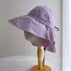 Chapéu Viseira Simples de Aba Larga com Proteção Solar para Mulheres, Proteção UV de Verão com Xale Integrado, Chapéu de Tecido para Sombreamento ao Ar Livre