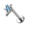 Joia de Liga de Titânio F136 com Rosca Interna, Diamante Único, Piercing Labial Estrela de Quatro Pontas, Joia de Body Piercing de Titânio G23 Stud de Orelha