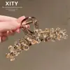 Presilha de Garra Amarela com Cristal de Alta Qualidade Estilosa Nova Tendência da Internet Estilo Celebridade Presilha para Coque na Nuca Mostra Volume do Cabelo Presilha Tubarão