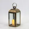 Lampião de Vento Estilo Europeu Suporte de Vela de Aço Inoxidável Lanterna de Vidro Dourada Lâmpada à Prova de Vento Lâmpada de Manteiga para Exterior Ornamento de Decoração