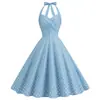 X Comércio Exterior Transfronteiriço Roupas Femininas Retrô Europeias e Americanas Sexy Gola Halter Cruzado no Peito Emagrecedor Estampado Grande Balanço Vestido Peça Única Atacado