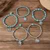 TEMU Xiyin transfronterizo más vendido pulsera de aleación turquesa Bohemia para mujer cordón elástico con cuentas pulsera de 5 piezas