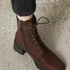 Botines de Tacón Medio Talla Grande 35-42 Nuevo Estilo Otoño/Invierno 2026 Botas para Mujer Cremallera Lateral Hebilla Correa de Cuero Botas Martin Calzado Transfronterizo