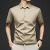 Camisa Masculina de Manga Curta de Seda de Amora de Alta Qualidade para o Verão, Tamanho Grande, Luxo Leve, Seda Genuína, Casual de Negócios, Cor Sólida, Não Amassa, Resistente a Amassados