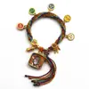 Pulseira do deus da riqueza de cinco vias estilo Xizang oito santos padroeiros cinco mestres Manjushri deus da riqueza amarelo thangka corda tecida à mão pulseira do ano desta vida