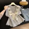 Nuevo Estilo Chaleco de Punto sin Mangas con Encaje Empalmado y Flor Tridimensional para Mujer, Suéter de Invierno de Capa de Moda y Hermoso