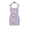 Elegante Vestido de Tirantes Finos Estilo Francés Inspirado en Kendall Jenner para Mujer, Verano 2026, Escote Cuadrado Pura Pasión, Fruncido, Corte Ajustado, Ceñido a la Cintura, Vestido Corto Bodycon