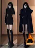 Vestido Bodycon Preto com Forro de Lã, Engrossado para Outono e Inverno, Pode Ser Usado como Camada Base sob um Casaco, Estilo de Saia Curta, Muito Estiloso e Atraente