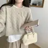 Suéter Feminino de Malha Trançada com Gola Redonda, Novo na Moda Outono/Inverno, Suéter Jaqueta Feminino Macio e Aconchegante, Roupa Feminina Tendência