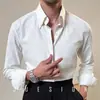 Camisa de Rayas para Hombre Estilo Casual de Negocios de Alta Gama Anti-Arrugas Ligero Maduro Botón Oculto Camisa sin Planchar Gentleman Británico Casual