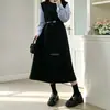 Traje de Vestido de Manga Larga con Cinturón Aleatorio, Estilo Nuevo Transfronterizo Europeo y Americano para Primavera y Otoño, Ambiente de Dos Piezas Falsas Francés