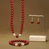 Nuevo Modelo 2024 Cinnabar Púrpura Arena Dorada Natural Cuentas Hechas a Mano Pulsera de Perlas Aretes Collar Colgante para Mujer