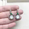 Anel circular com ágata calcedônia incrustada, design oco, pingente redondo verde gelo de alta qualidade, brincos de alta qualidade novo estilo chinês cor de jadeíta