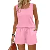 Moda Feminina Transfronteiriça Europeia e Americana 2026 Novo Estilo Elegante Top Sem Mangas com Gola Quadrada e Shorts de Cor Sólida de Cintura Alta Conjunto Casual de Duas Peças