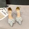 Sapatos de Salto Alto com Laço Elegante e Bonito Francês para Mulheres 2025 Novo Exportação Tamanho Grande Sapatos Planos Moda Simples para Festa