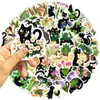 50 pegatinas pequeñas de dibujos animados de gatos negros y plantas, decoración impermeable DIY para fundas de teléfono, agendas y juguetes transfronterizos, pegatinas de PVC