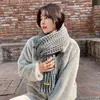 Cachecol de pescoço quentinho xadrez estilo coreano para casais, dupla face, imitação de cashmere, cachecol de tricô extra longo e espesso para estudantes, para mulheres
