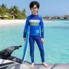 Traje de baño de una pieza para niños, diseño dividido, protección solar, mangas largas y pantalones largos, adecuado para niños mayores y estudiantes, trajes de baño para deportes y aguas termales
