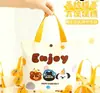 Bolsa de Lienzo para Souvenir de Cumpleaños Infantil Bolsa de Lienzo de Monstruo con Bola de Pelo de Elfo de Dibujos Animados Bolso de Mano con Patrón Divertido de Dibujos Animados