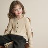 Cardigan de Tricô Novo para Primavera e Outono Gola Redonda Cor Sólida Suéter Trançado Jaqueta Estilosa para Bebês e Crianças Top de Bebê