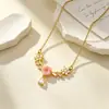 Colar Banhado a Ouro Cobre Zircônia Cúbica Incrustada Anel Duplo Incrustado com Diamante Corrente para Clavícula Feminina de Luxo Leve Design de Nicho Ins Simples Temperamento Joias de Prata