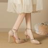 Sandalias de Tacón Fino con Hebilla de Charol 2025 Nuevo Diseño de Alta Gama Impermeables Plataforma Punta Afilada Remaches Tacones Altos para Mujer