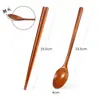 Conjunto Criativo de Hashis e Colher de Madeira Duas Peças Estudante Escritório Estudante Colher Hashis Estilo Coreano Utensílios de Mesa Portáteis para Exterior Conjunto de Hashis