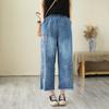 Jeans de mujer Primavera talla grande bordados estilo coreano cintura alta casual pierna ancha jeans cropped de mujer