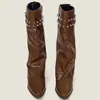 2026 Verano Nuevo Estilo Caliente Punta Fina Adelgazantes Remaches Bota de Pantalón Botas Largas Botas Vaqueras Occidentales para Mujer Chica Picante Retro