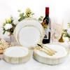 Plato Desechable para Cena Patrón de Dragón Borde Dorado Negro Plato Repujado Plástico Duro PS Blanco Transparente Juego