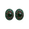 Brincos Ovais Cravejados com Diamantes Verdes Estilo Retrô Europeu e Americano Agulha de Prata Brincos de Luxo Leve de Alta Qualidade Acessórios de Orelha Modernos e Únicos Venda por Atacado