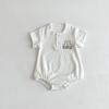 Conjunto Macacão Canelado de Urso para Crianças Verão 2026 para Meninos, Body de Manga Curta Gola Redonda, Roupa de Engatinhar de Verão para Bebê