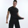 Camiseta masculina preta justa de seda gelada secagem rápida fitness manga curta verão esportiva top elástico para corrida treino slim fit