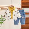 Comércio exterior roupas infantis atacado primavera e outono novas crianças um ano e meio roupas infantis urso cabeça camisa menino cardigan conjunto de três peças