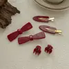 Grampo de Cabelo Vermelho Feminino Verão Franja Lateral Presilha Laço Presilha Bico de Pato Elegante Presilha Contínua Presilha para Pegar Cabelo Quebrado Acessório de Cabeça