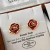 Moderna Colección de Pendientes Retro de Lujo Ligero Rojo Ancola con Gota de Aceite, Pendientes Versátiles Simples para el Uso Diario para Mujeres