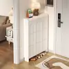 Zapatero estilo crema con puerta abatible para entrada de casa, mueble de recibidor integrado, ahorra espacio, ultradelgado, zapatero de múltiples niveles