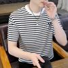 Camiseta de manga corta de verano para hombre, nueva camiseta de algodón con cuello redondo a rayas para hombre, imagen de modelo TikTok caliente