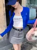 Chaqueta Cardigan de Punto Gris Estilo Delgado Nuevo para Mujer Otoño/Invierno Cuello Redondo Manga Larga Top Rojo Talla Única