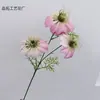 3 garfos 3 cabeças simulação Nigella Damascena Crisântemo Persa Flor de Seda Cerimônia de Casamento Salão de Casamento Caminho Arranjo de Flores Decoração Flor Falsa Material de Flor Artificial