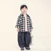 Camisa para Niños Changguo Estilo Coreano Otoño Camisa de Cuadros Grises y Blancos para Niños Primavera y Otoño Top Estilo Coreano para Niños Pequeños