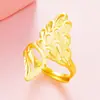 Nuevo Anillo de Arena de Terciopelo Abierto Cola de Fénix Dorado de Vietnam para Mujer Cobre Puro Chapado en Oro de 24k Anillo Escarchado para Mujer