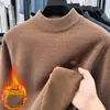 Suéter Masculino Outono e Inverno Novo Moda Gola Meia Alta Lã Fleece Espessado Quente Malha Base Camisa Atacado