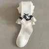 Calcetines Infantiles Estilo Nuevo Otoño Cuadros Encaje Moño Medias para Niñas Entrepierna de Dos Vías Ropa Exterior para Bebé Pantalones de Capa Base