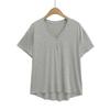 8066-25 Estilo Americano Cuello Henry Blusa Delgada Protector Solar Holgada Camiseta para Mujer Top Sencillo y Versátil de Manga Corta para Mujer