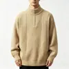 Suéter misto com zíper parcial para homens, outono e inverno, estilo casual, malha com zíper parcial, gola alta, suéter solto e estiloso