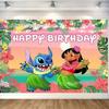 Telón de Fondo Lindo Serie Stitch Transfronterizo Colgantes para Dormitorio Fiesta de Cumpleaños Poliéster Azul Telón de Fondo Personalizado