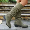 En stock apilado botas nuevas para mujer Talla de bota europea y americana longitud Otoño e Invierno tubo Wholesale Tubo alto Rodilla grande no sobre Botas de cuero transfronterizas Blanco