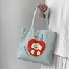 Nova Bolsa Tote de Ombro Versátil Grande Capacidade com Estampa Xadrez Azul e Branco 2026 Ilustração Fofa de Desenho Animado para o Trabalho e Passeios